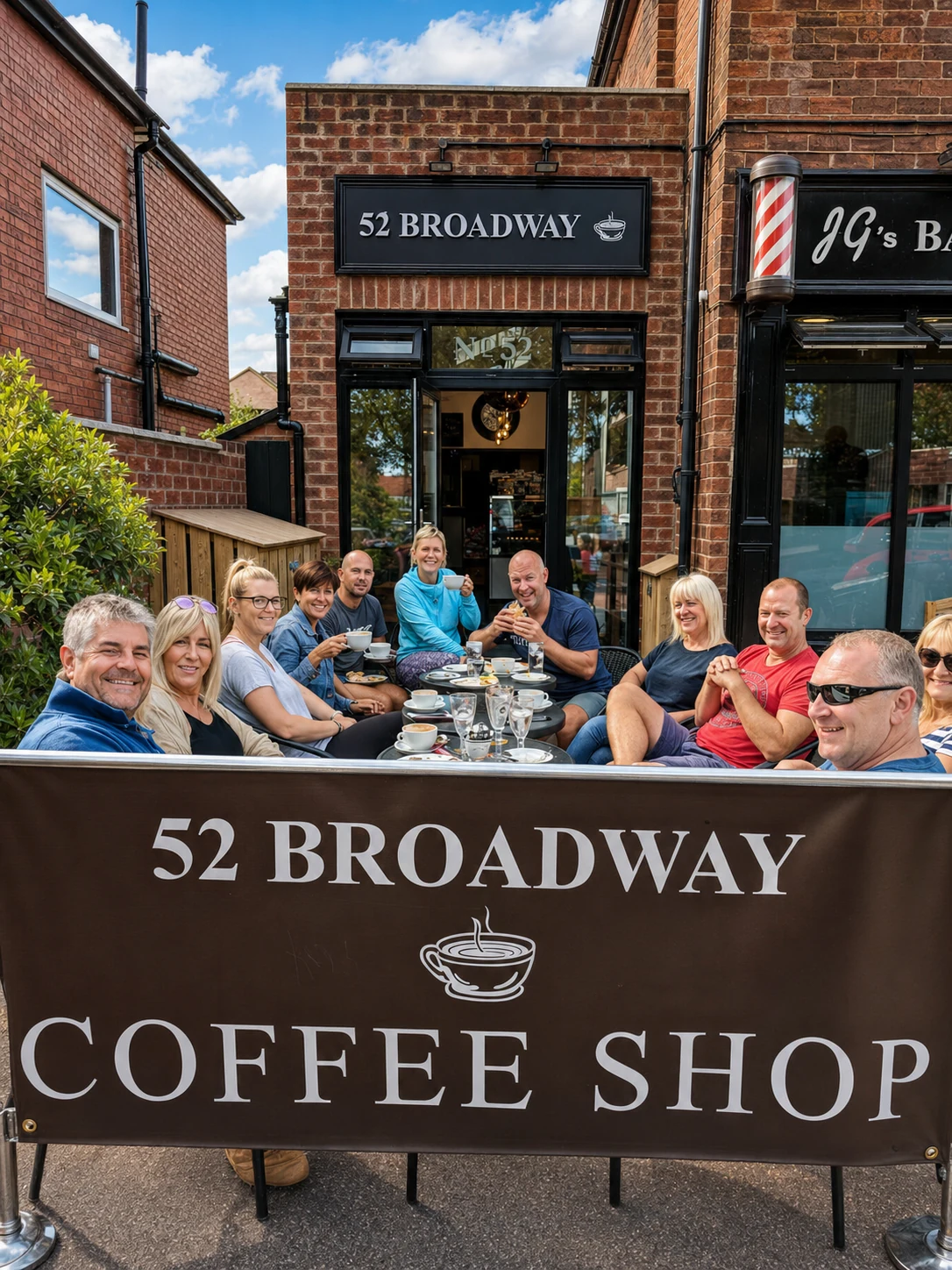 Customers gathered outside the 52 Broadway Coffee Shop